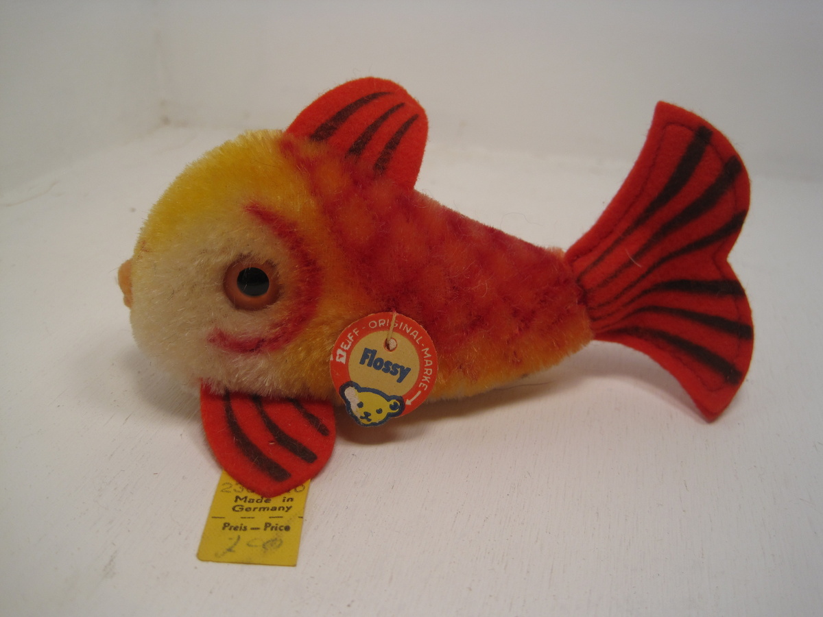 A Swimmingly Beautiful Red, Yellow, and Orange Mohair Steiff Fish 