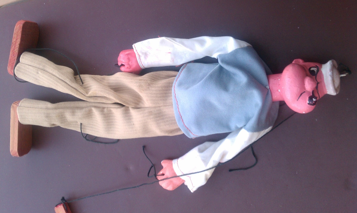antique popeye and olive oyl marionettes