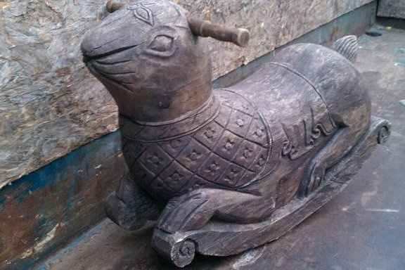 Hand Carved Wood Old Rabbit Rocker Toy