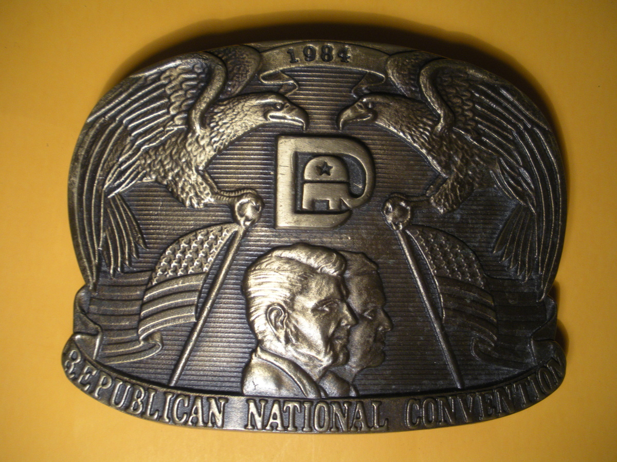 1984 GOP Republican National Convention BELT BUCKLE -- REAGAN ... Dallas Texas