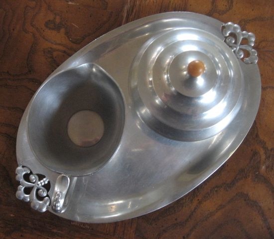 Pewter Creamer Sugar Tray Denmark Mandix - Art Deco