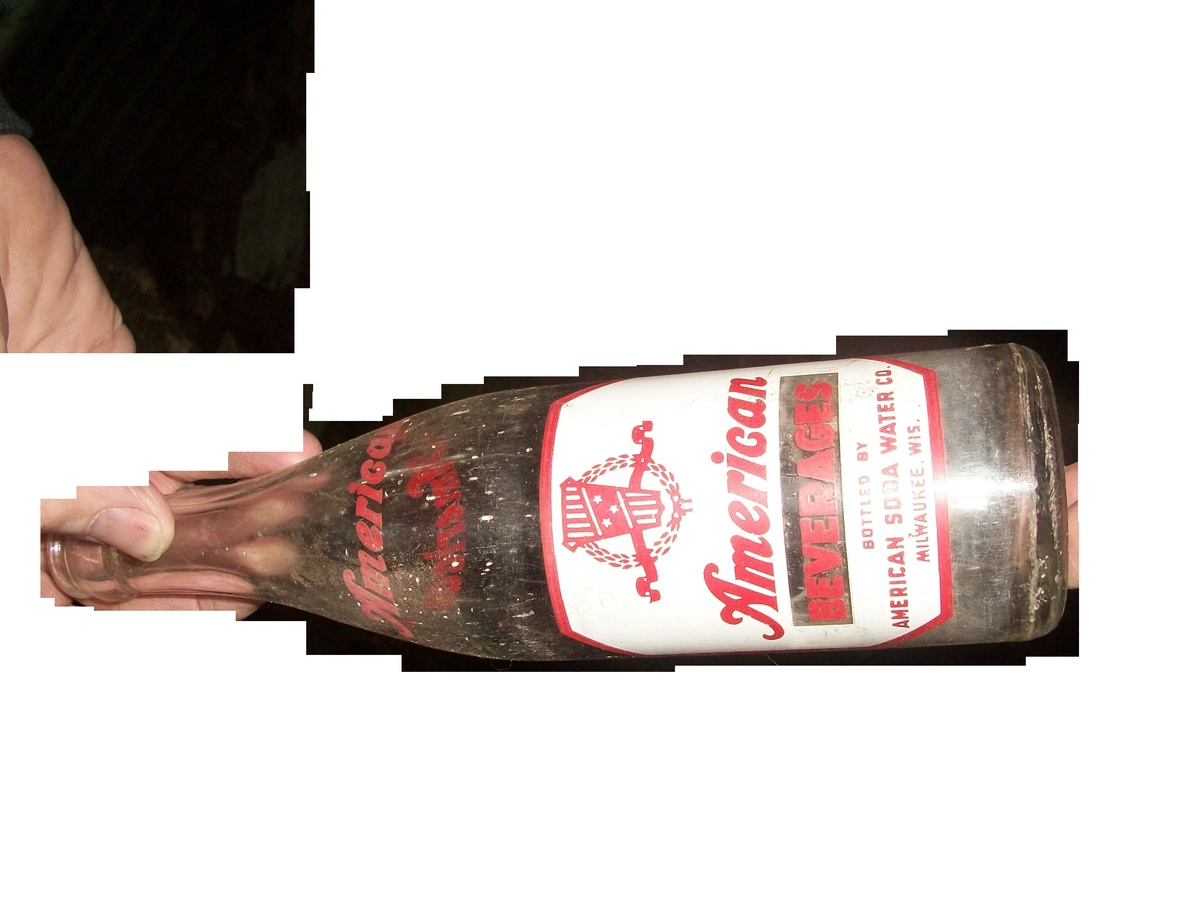 American Soda Water company bottles and wood crate - Bottles