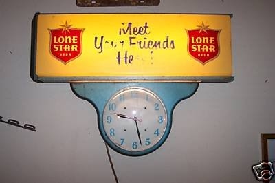 Vintage 1930's Lone Star Beer Sign & Clock my favorite beer sing 1 of many.