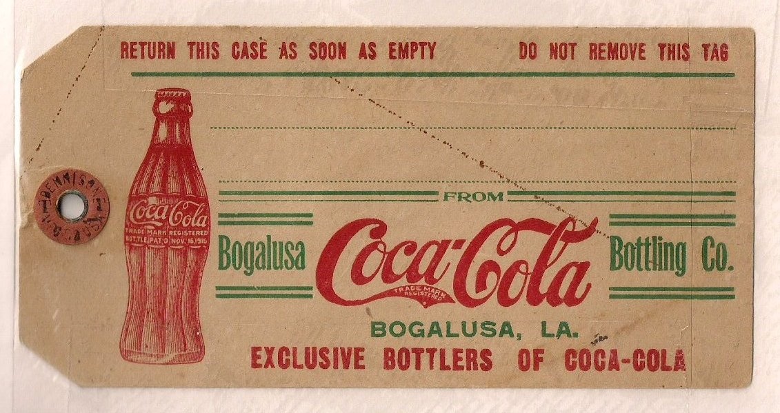 c.1920 Bottle Shipping Case Address Tag, Bogalusa, LA