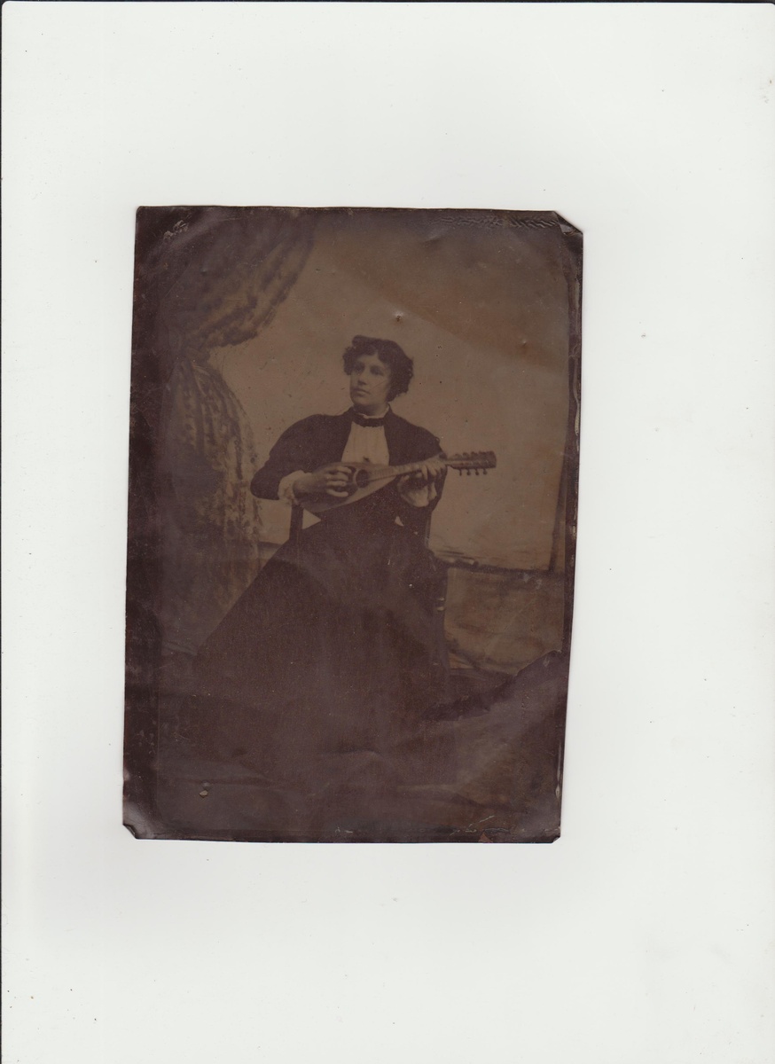Large Tintype of Woman Playing Stringed Instrument
