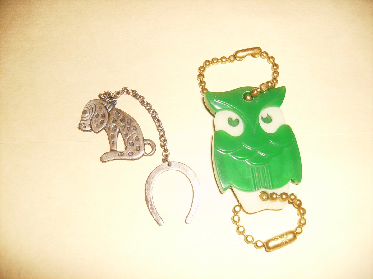 Glow in the Dark Owl Keychain & Down In The Dumps Dirt Dog Lucky Keychain