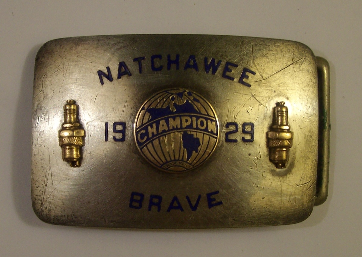 1929 14k & Sterling Silver Champion Spark Plugs Belt Buckle Was An Award for "Granddaddy"
