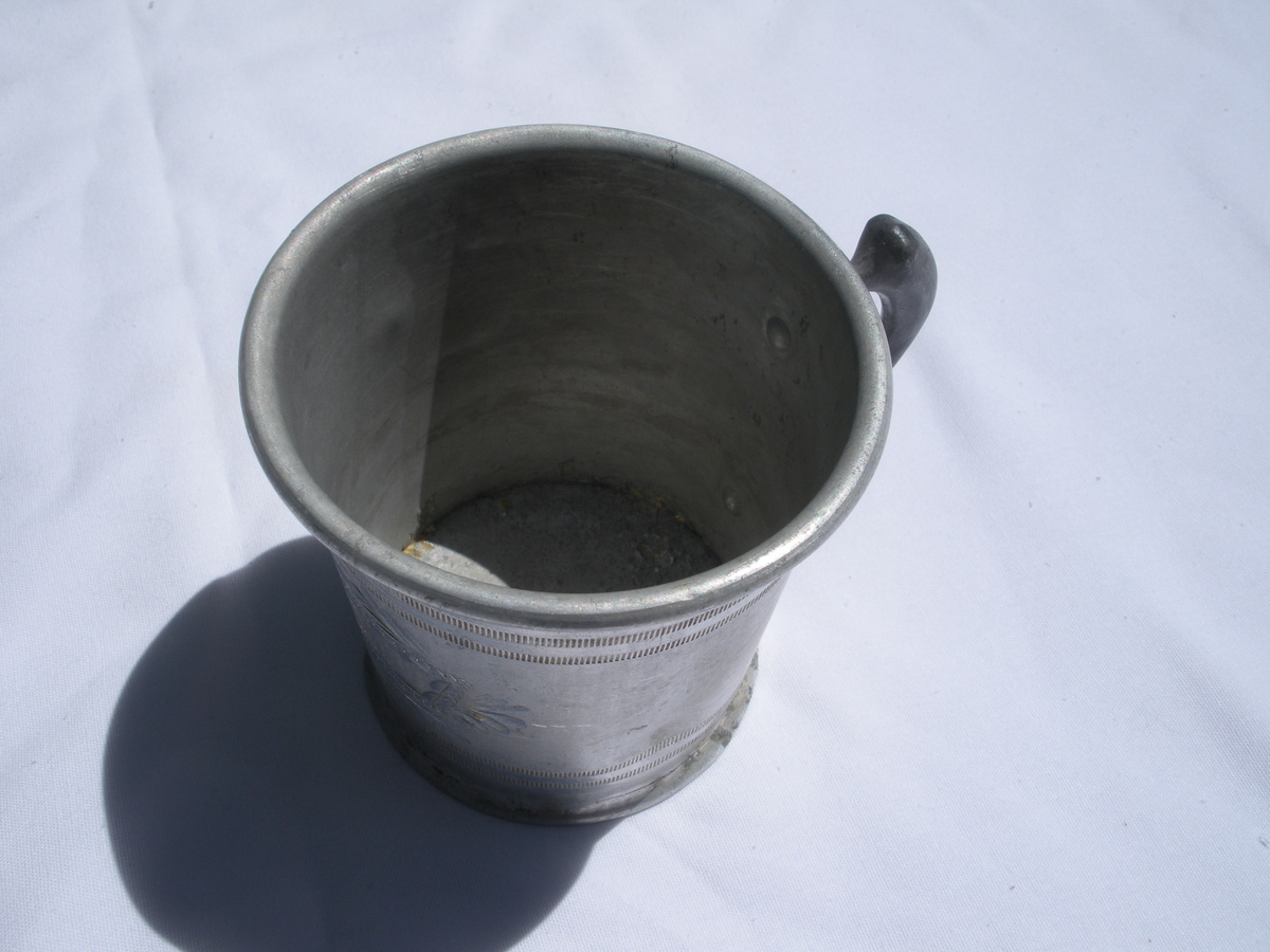 Antique Aluminum SHAVING MUG ... Inscribed "TOM" - Victorian Era