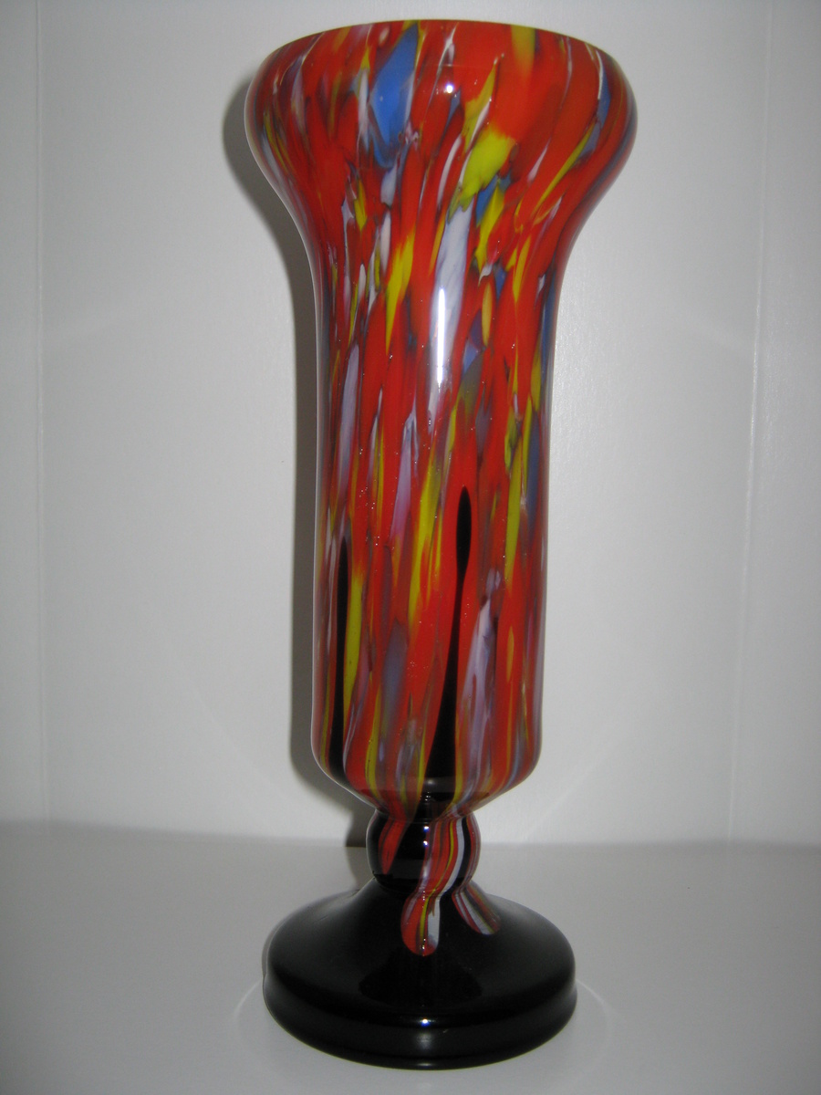 Czechoslovakia Glass vase with applied amethyst drip