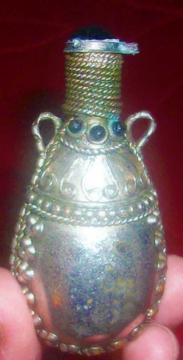Antique Silver and onyx Perfume Bottle Necklace