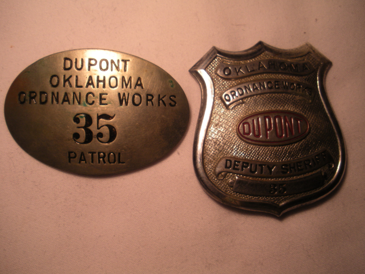 1940s Du Pont Deputy Sheriff BADGES for Oklahoma Ordnance Works Pryor OK and Chouteau OKLA - Military and Wartime