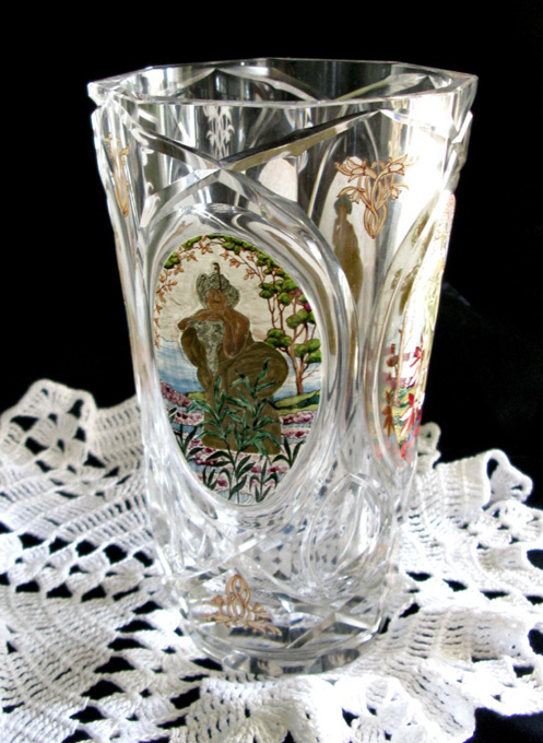 ENGRAVED & PAINTED BOHEMIAN VASE - UNKNOWN FACTORY