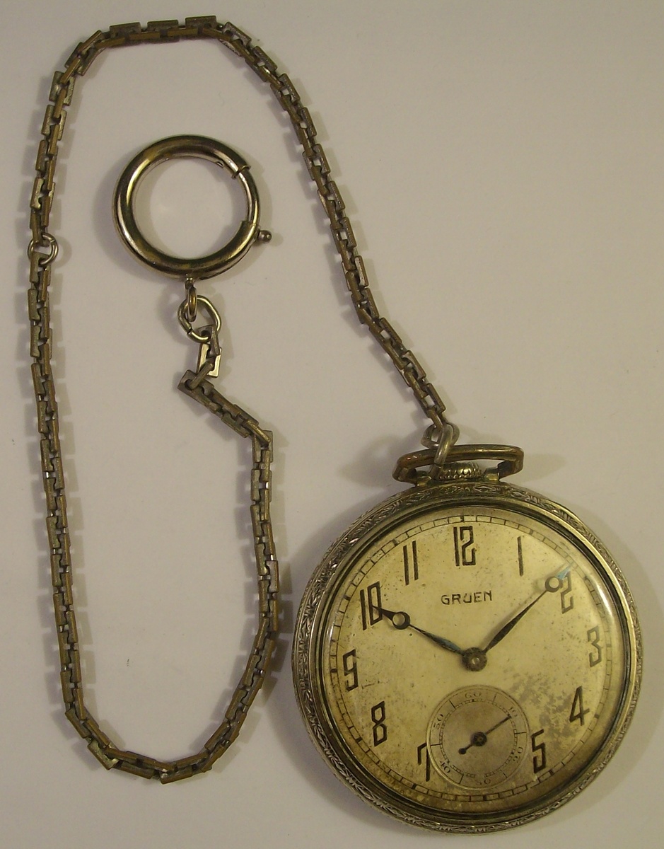 1930 Award From Champion Spark Plugs "Gruen" Pocket Watch & Chain - Pocket Watches