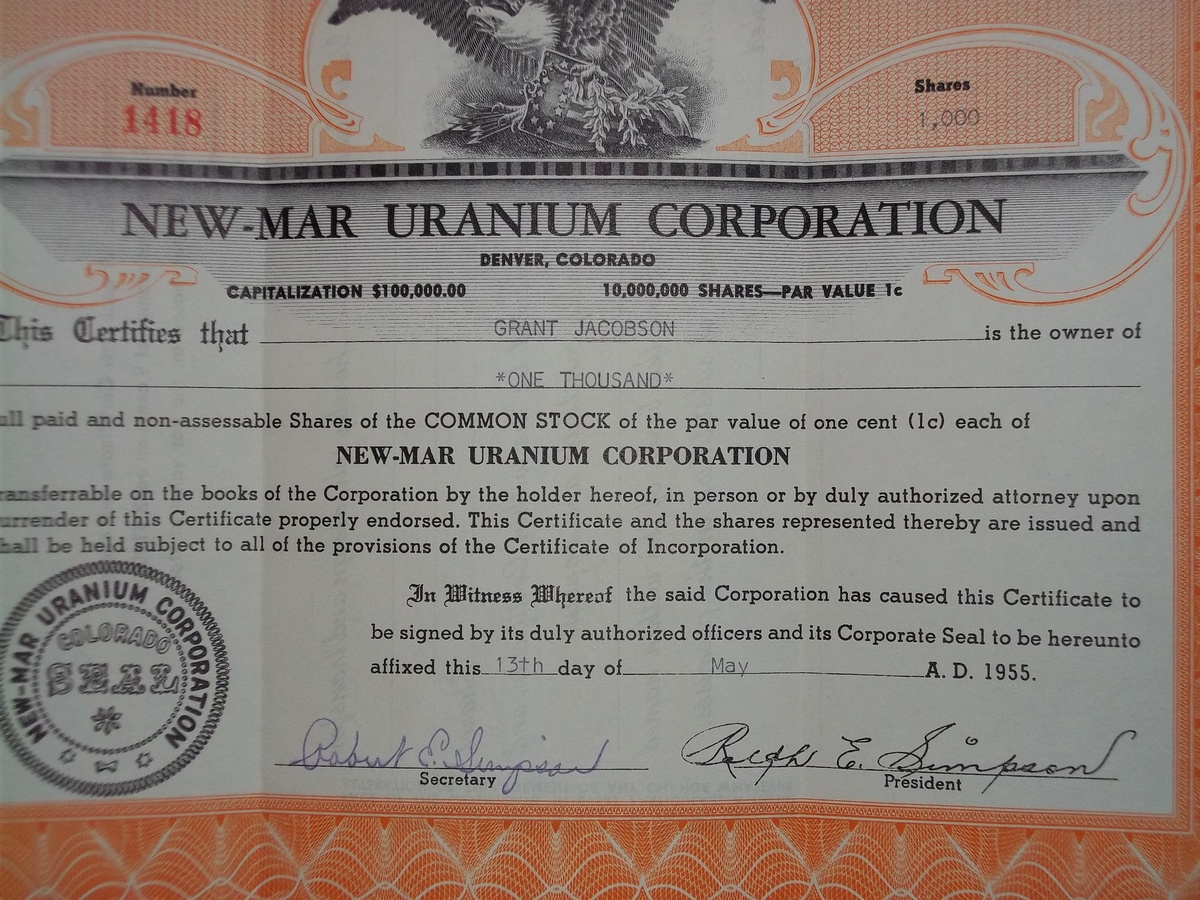 STOCK CERTIFICATE - US Paper Money