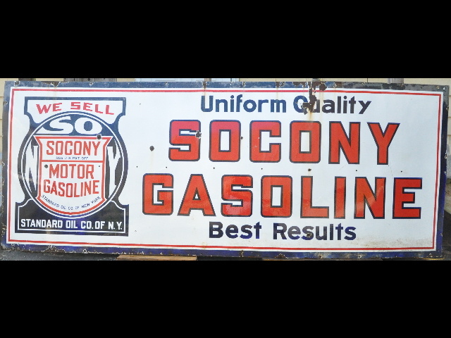 Large SACONY gasoline porcelian sign