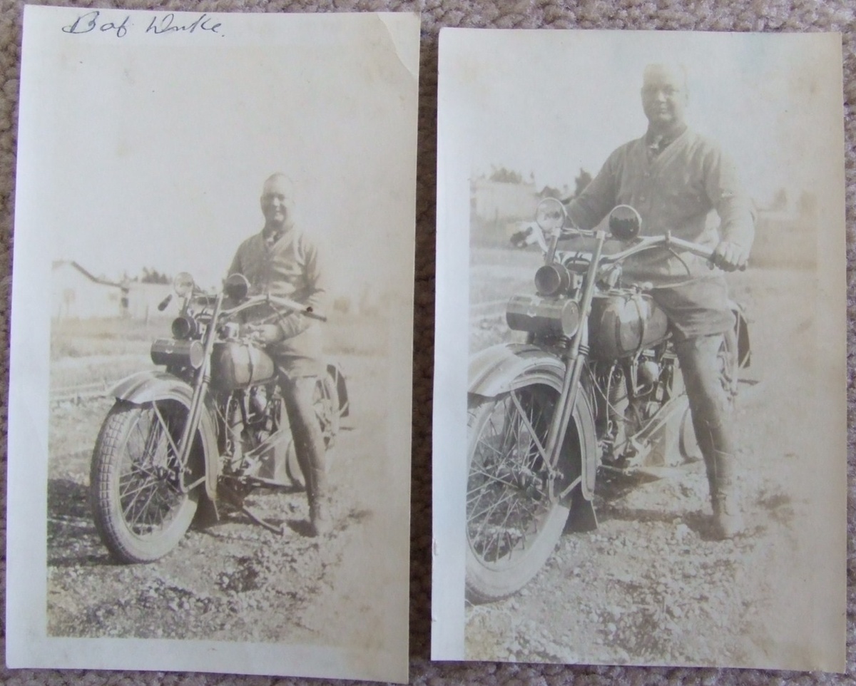 Photographs of man on Harley- Davidson c. 1930s