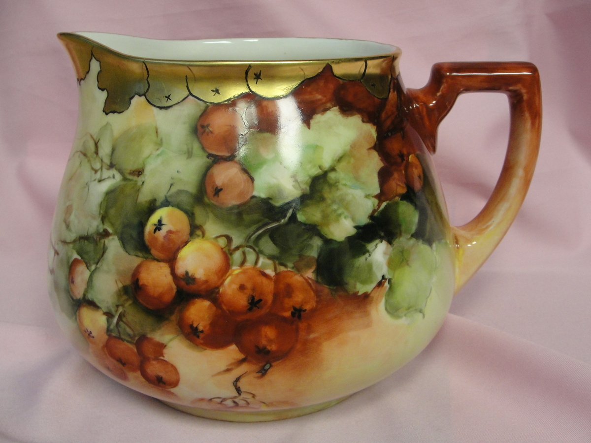 VINTAGE LIMOGES WG & CO. HAND PAINTED CIDER PITCHER 