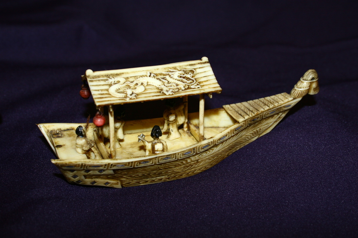 Ox Bone Carving Asian Boat  - Asian