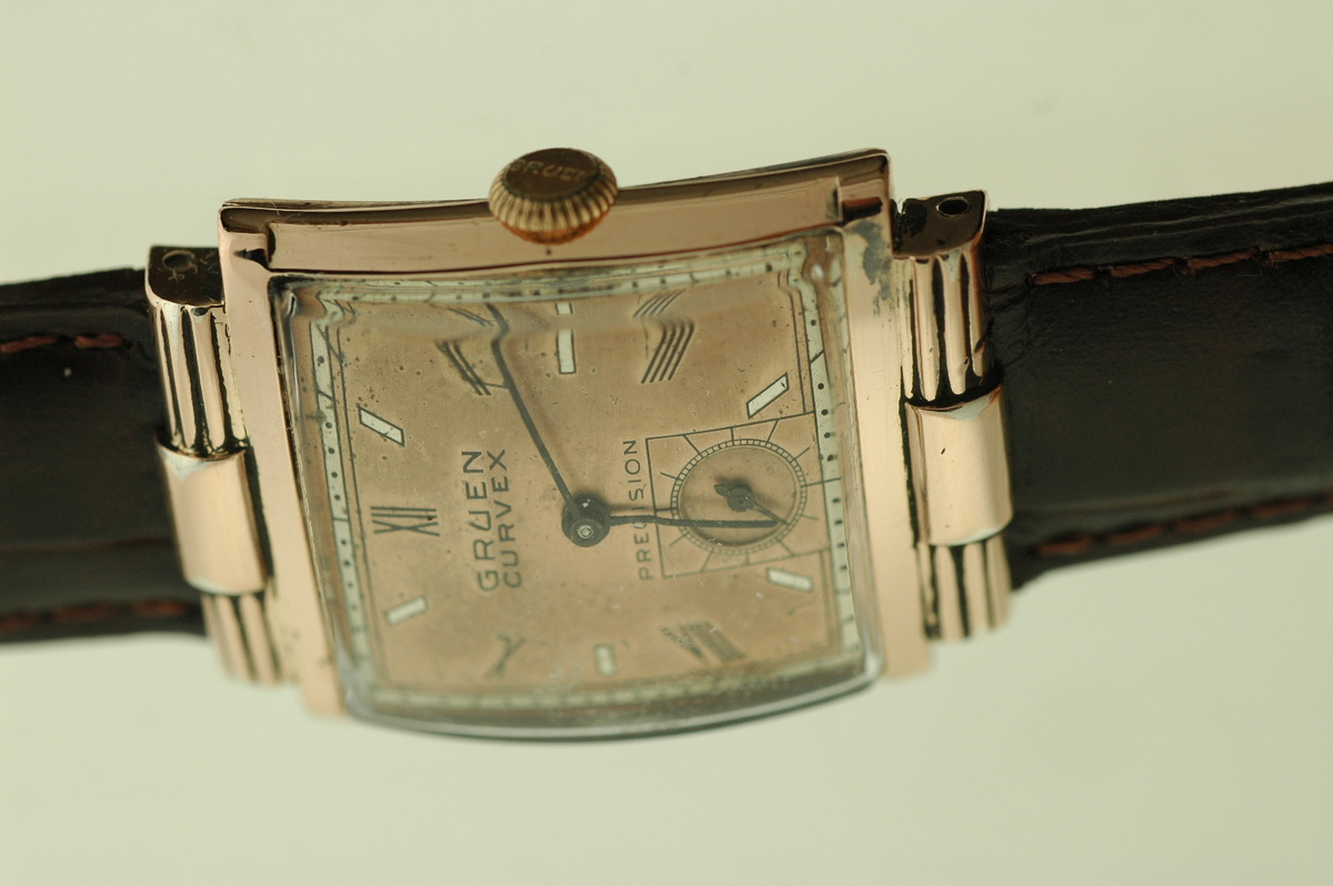 Mens Gruen Curvex Rose Gold Filled Dress Watch
