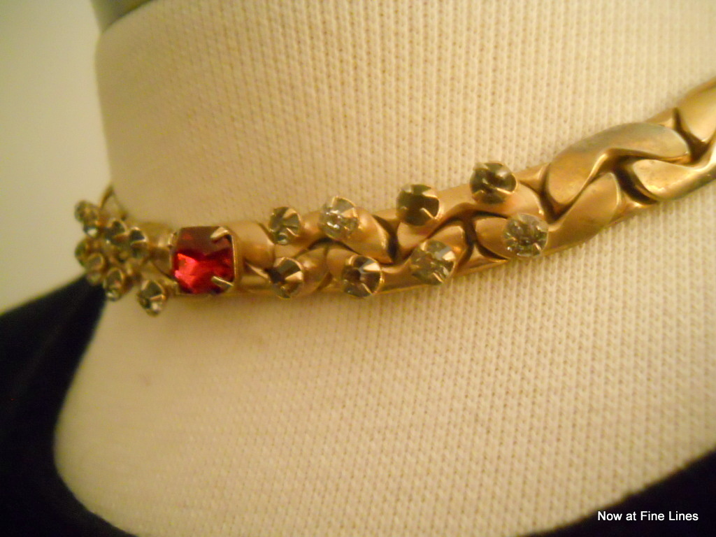 Kafin N.Y. Rhinestone and Red Glass Links Necklace - Costume Jewelry