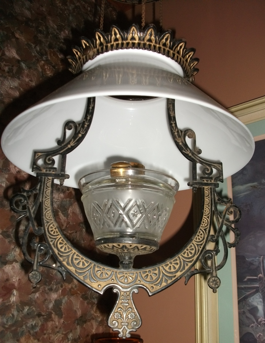 1870's Lomax Eastlake cast iron hanging oil lamp - Lamps