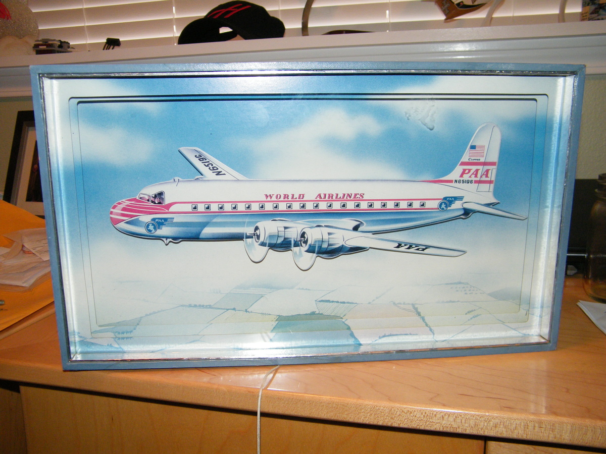 VINTAGE "PAA" PAN-AM" AIRLINES PULL STRING MUSIC PICTURE / AIRPLANE MOVES UP AND DOWN      