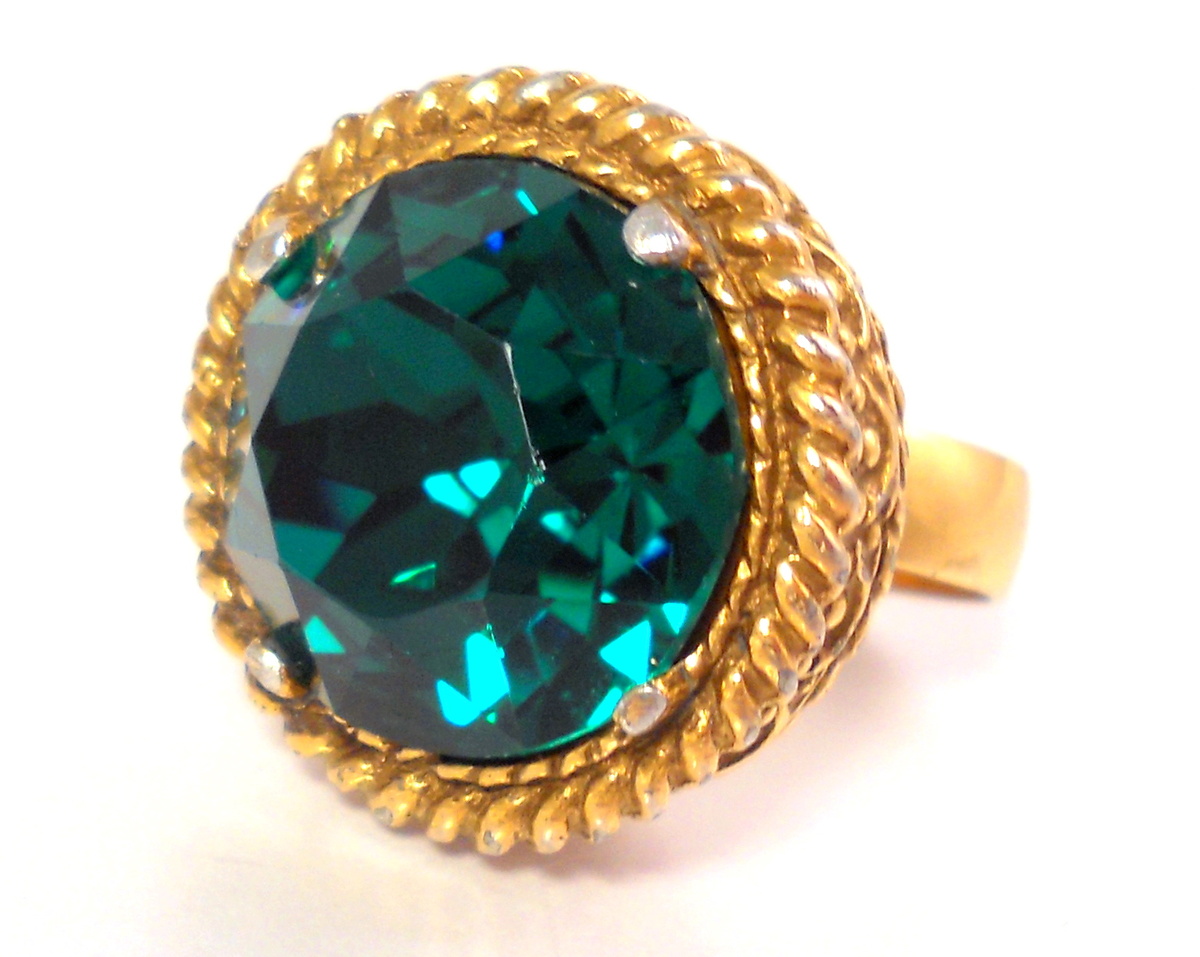 Victorian Adjust Ring with LARGE Green Stone