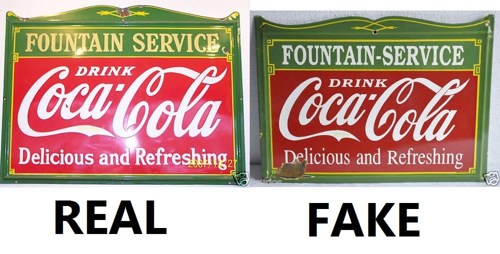 Fake coca cola porcelain sign