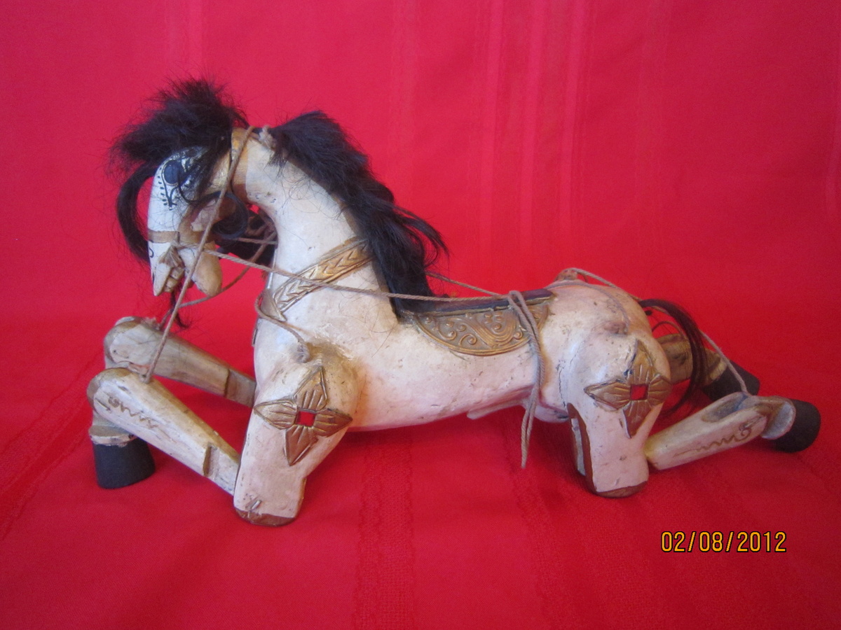 19th Century Wooden Hand Made Painted Marionette Puppet Horse