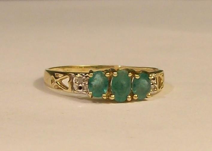 Old 14k Emerald "Trio" Ring--Late 1940's - Fine Jewelry