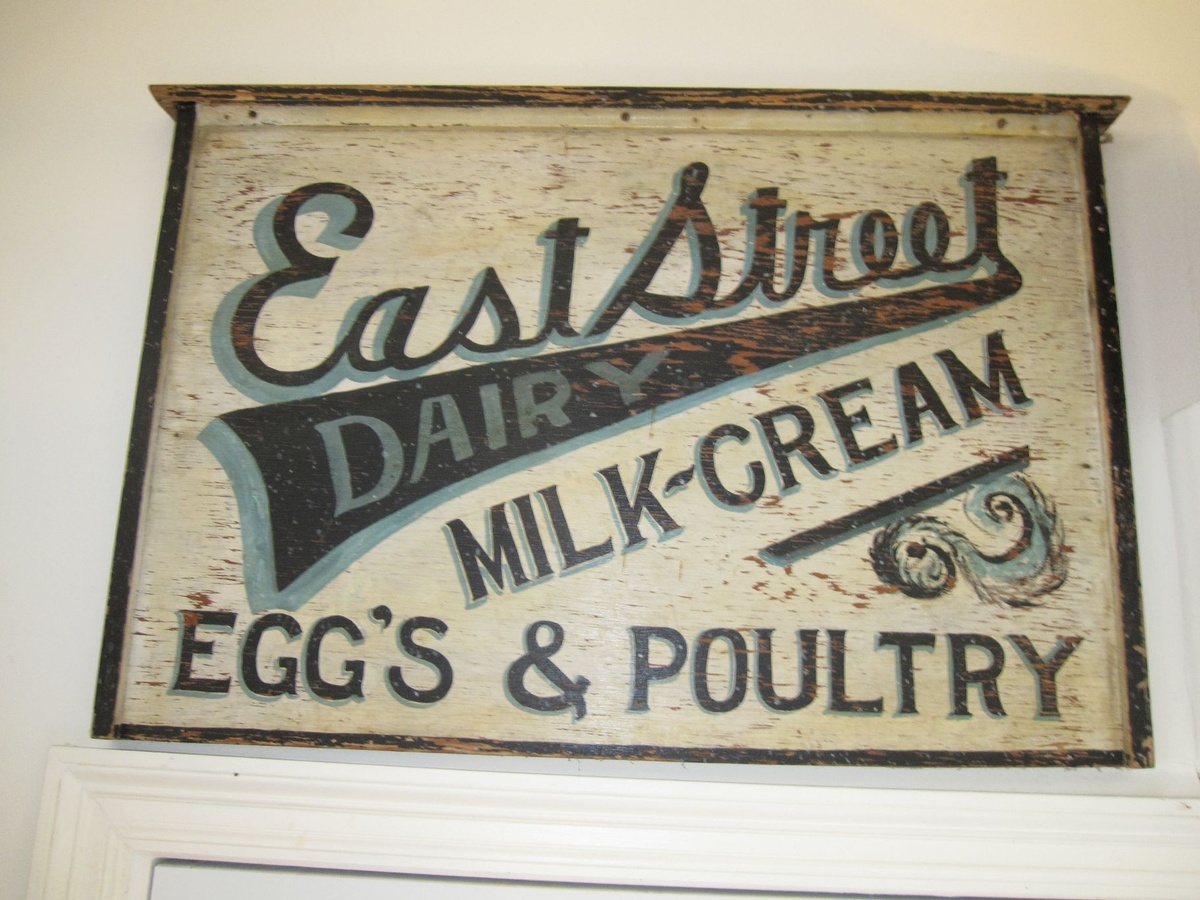 Antique Trade Sign Hand Painted Dairy Eggs Milk Cream Estreet - Signs