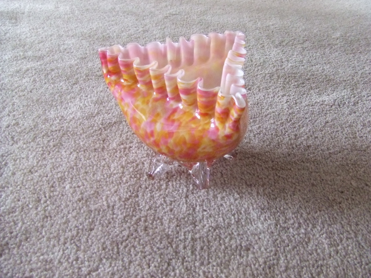 Triangular shaped cased glass on clear feet