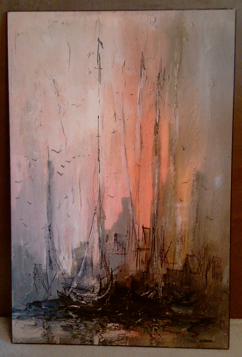 Print of Mid Century Abstract Harbor Scene