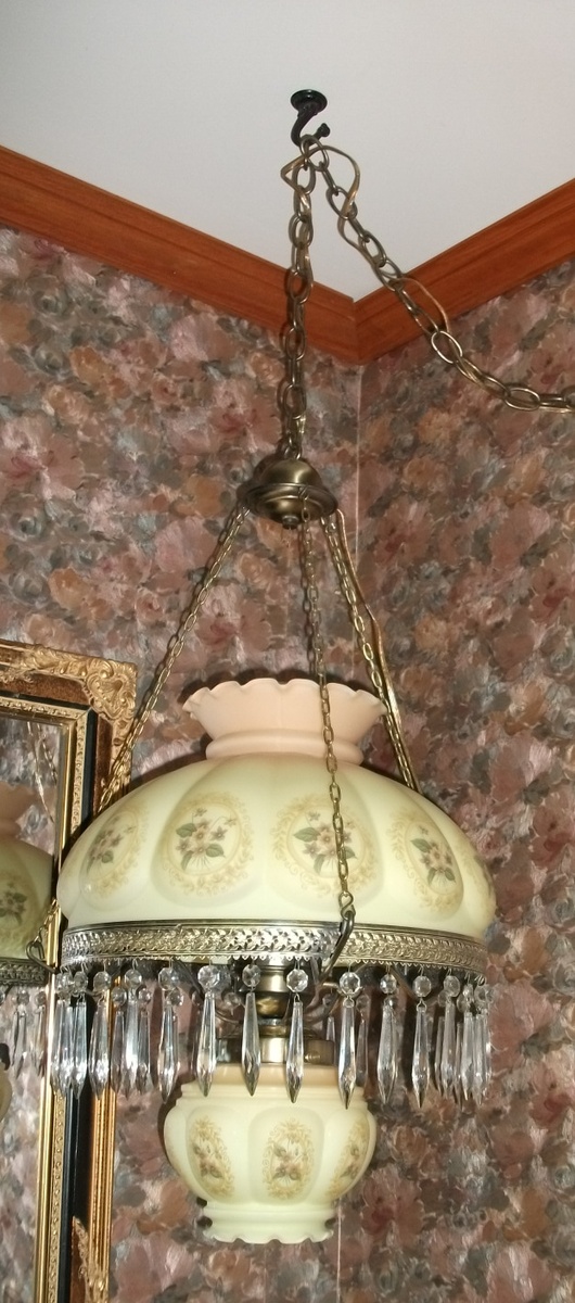 1940's Vintage GWTW hanging lamp with crystal prisms - Lamps