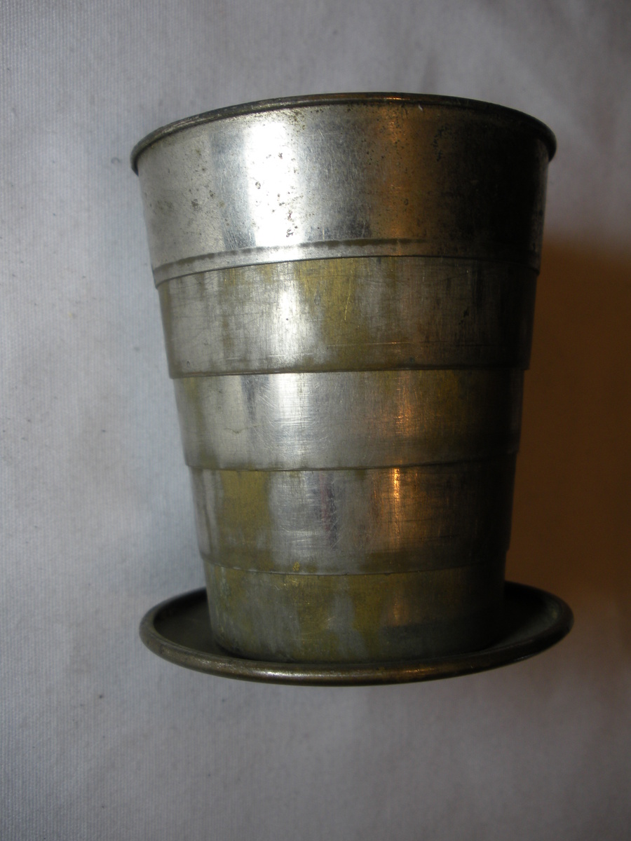 Nickle Plated Collapsible Drinking Cup ... 35 cents -- Pat'd Feb. 23, 1887 Made in USA -- FH