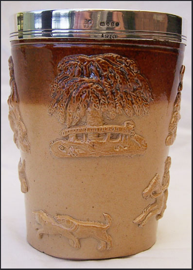 1873 SALTGLAZED HUNT/ HARVEST BEAKER 