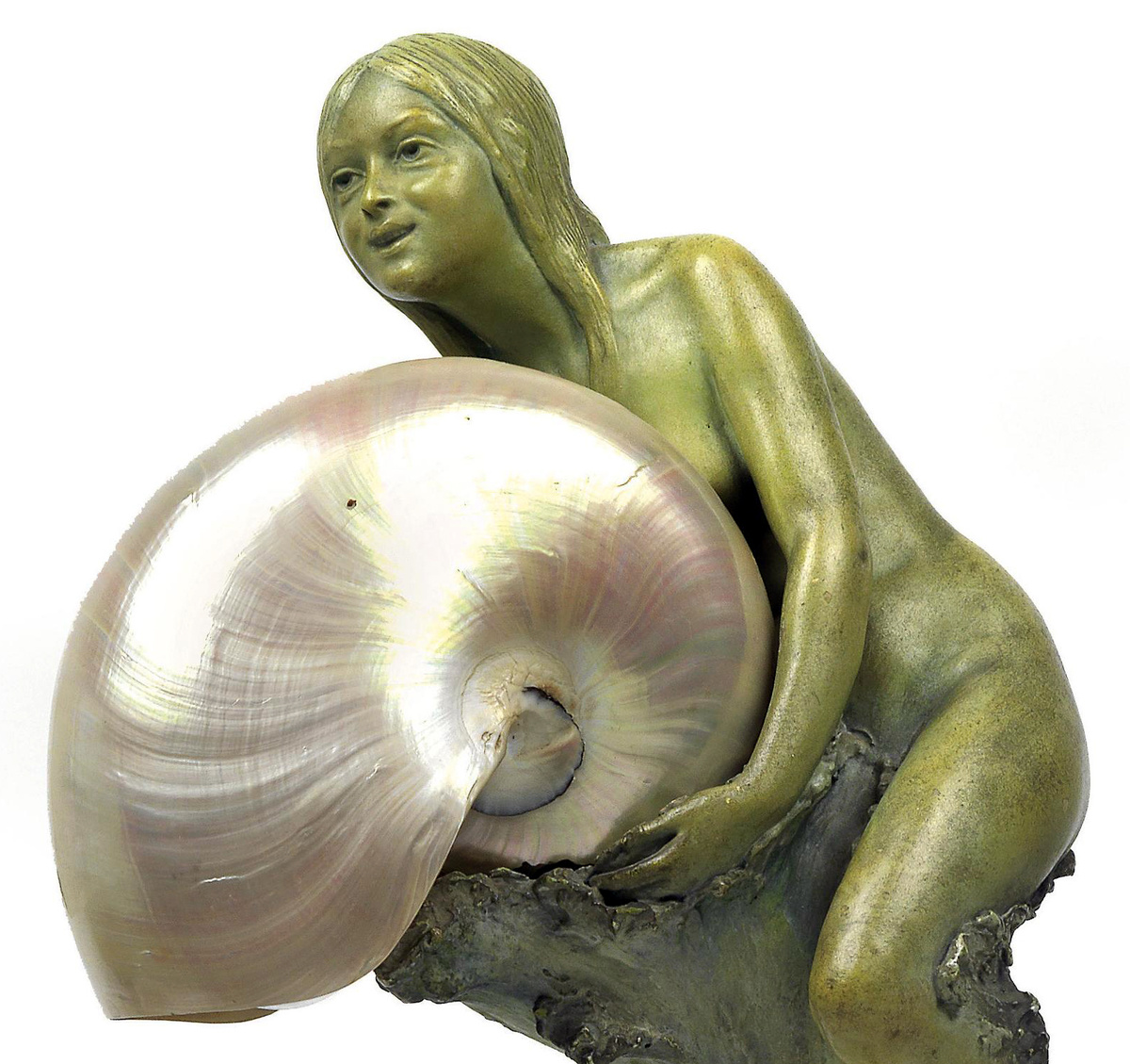 Johann Pilar (Vienna) Sea Maiden w/ Nautilus Shell Shade Lamp - Art Nouveau