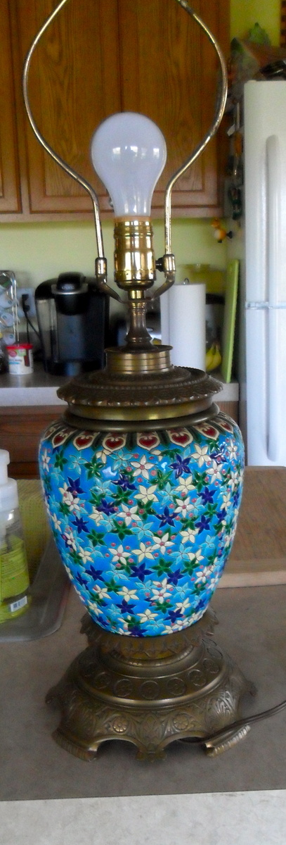 Longwy Faience Enamel & Bronze Lamp