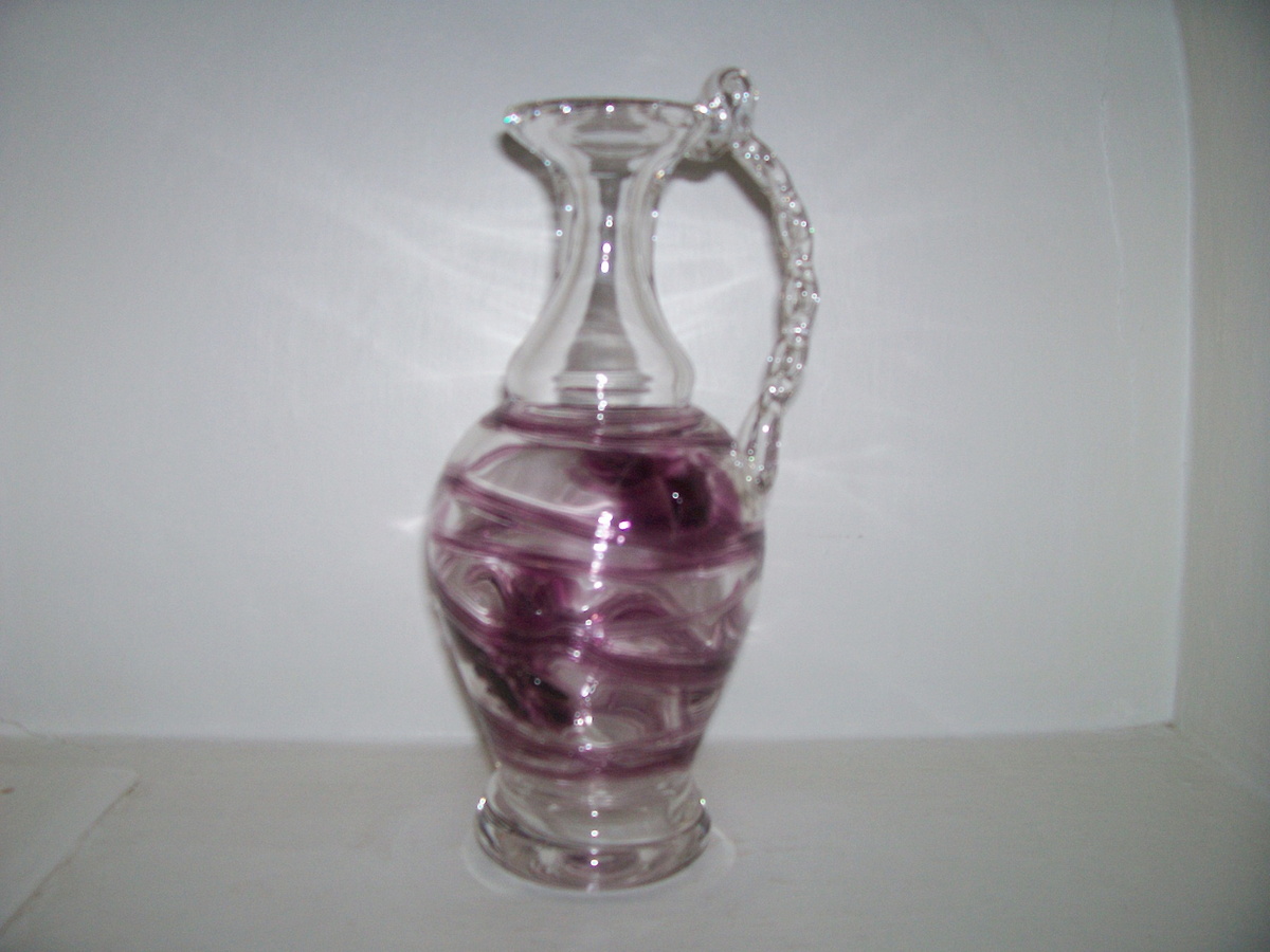 Signed Clear Ewer with Purple Threading - Art Glass