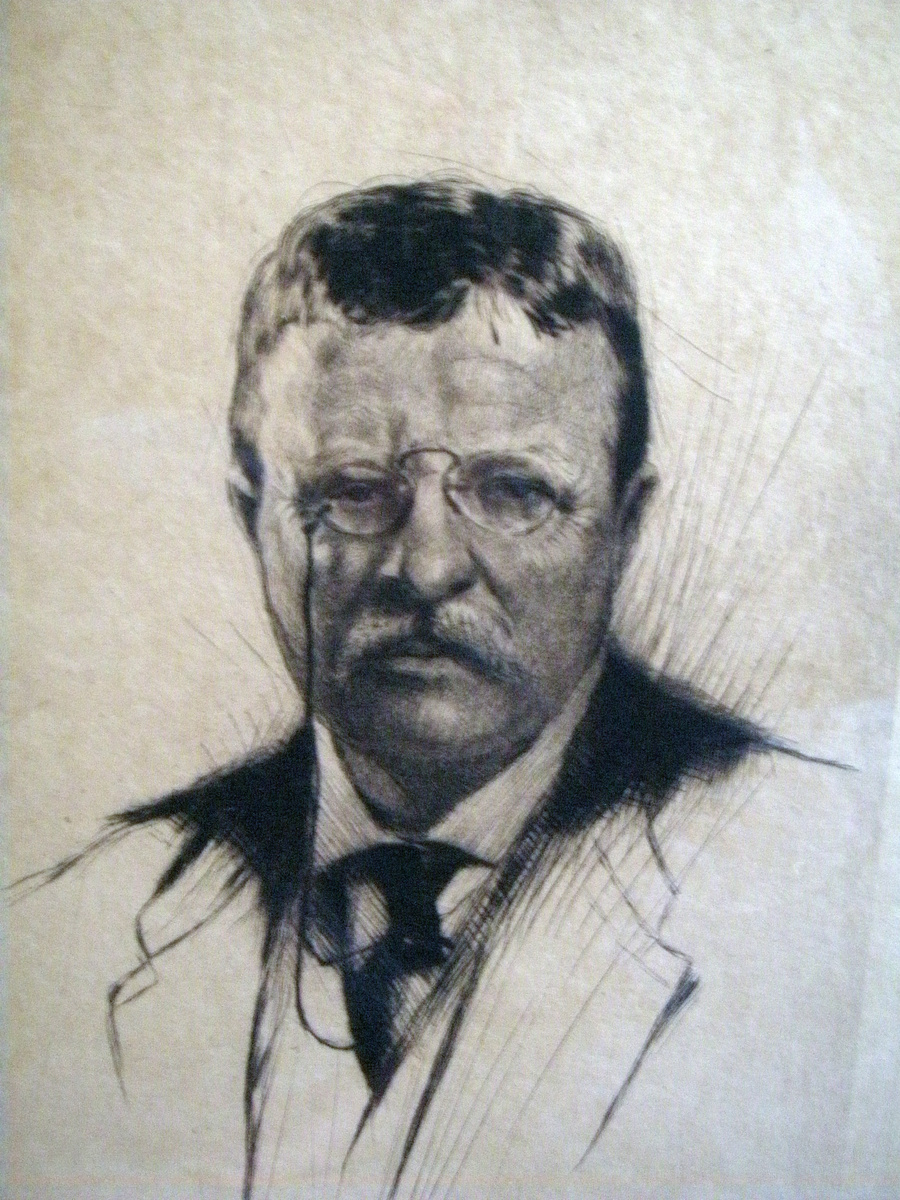 Theodore Roosevelt Etching Signed 1919 by Joseph Pierre Nuyttens
