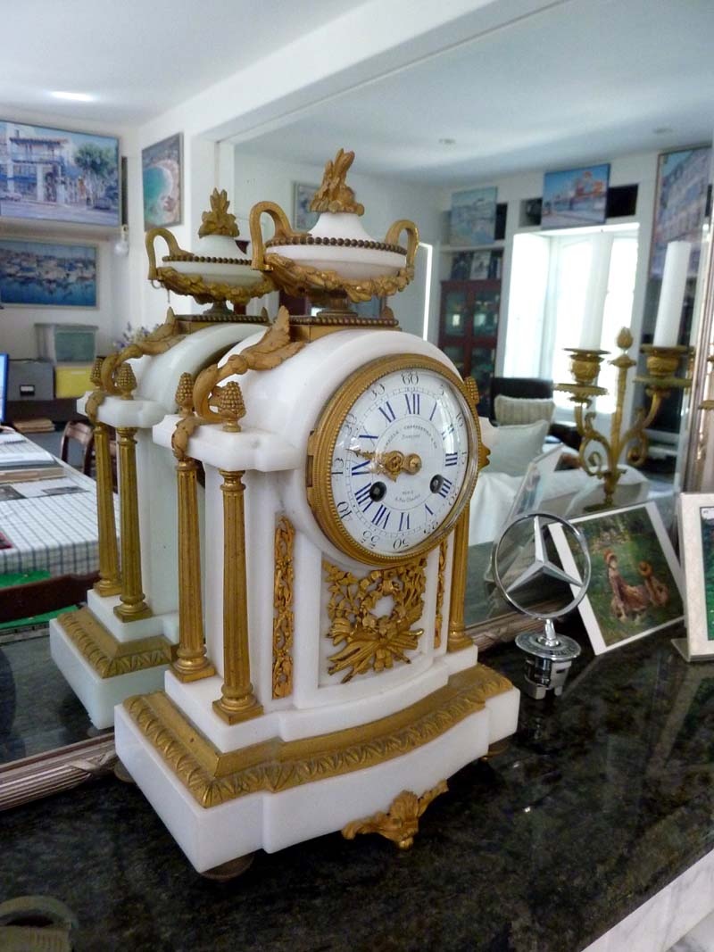 French 18th Century Marble & Bronze Clock