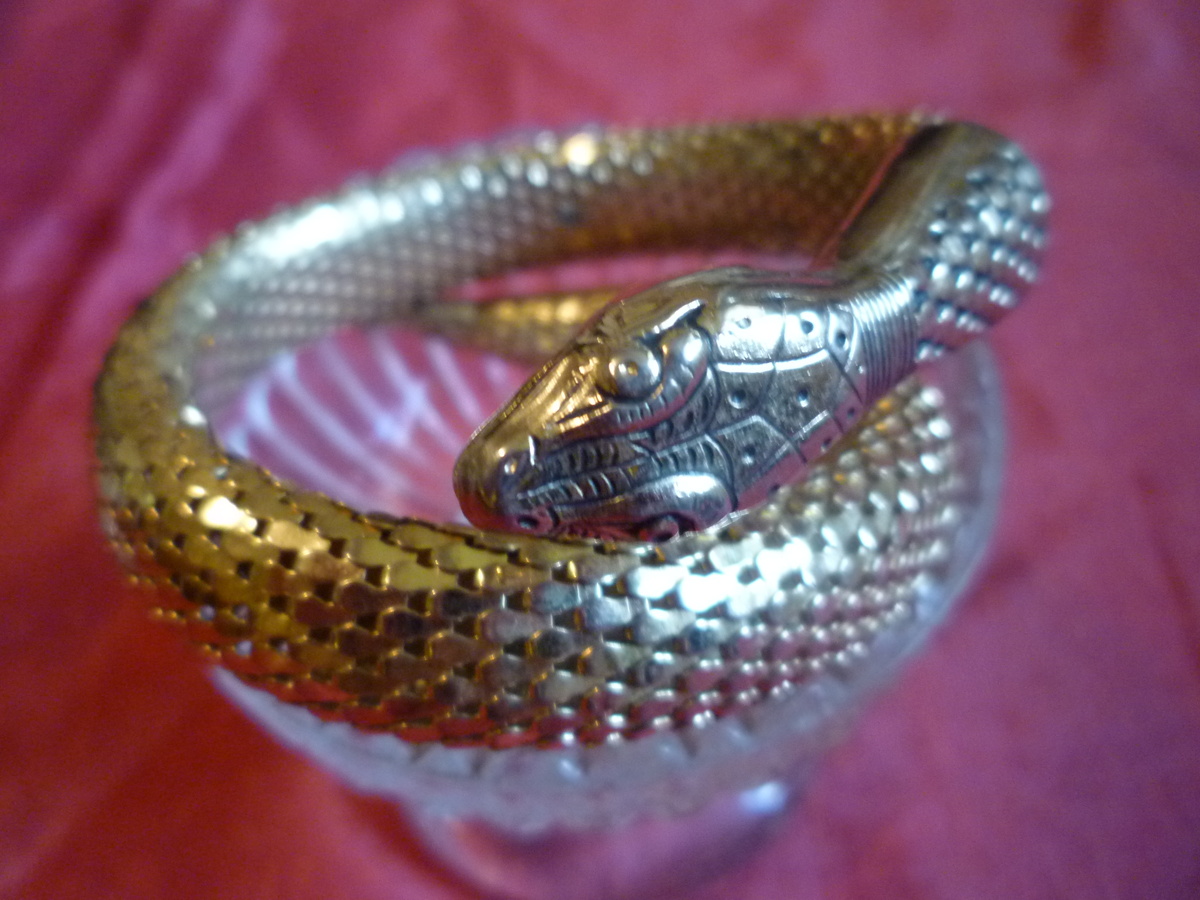 Whiting and Davis snake bracelet, gold tone.