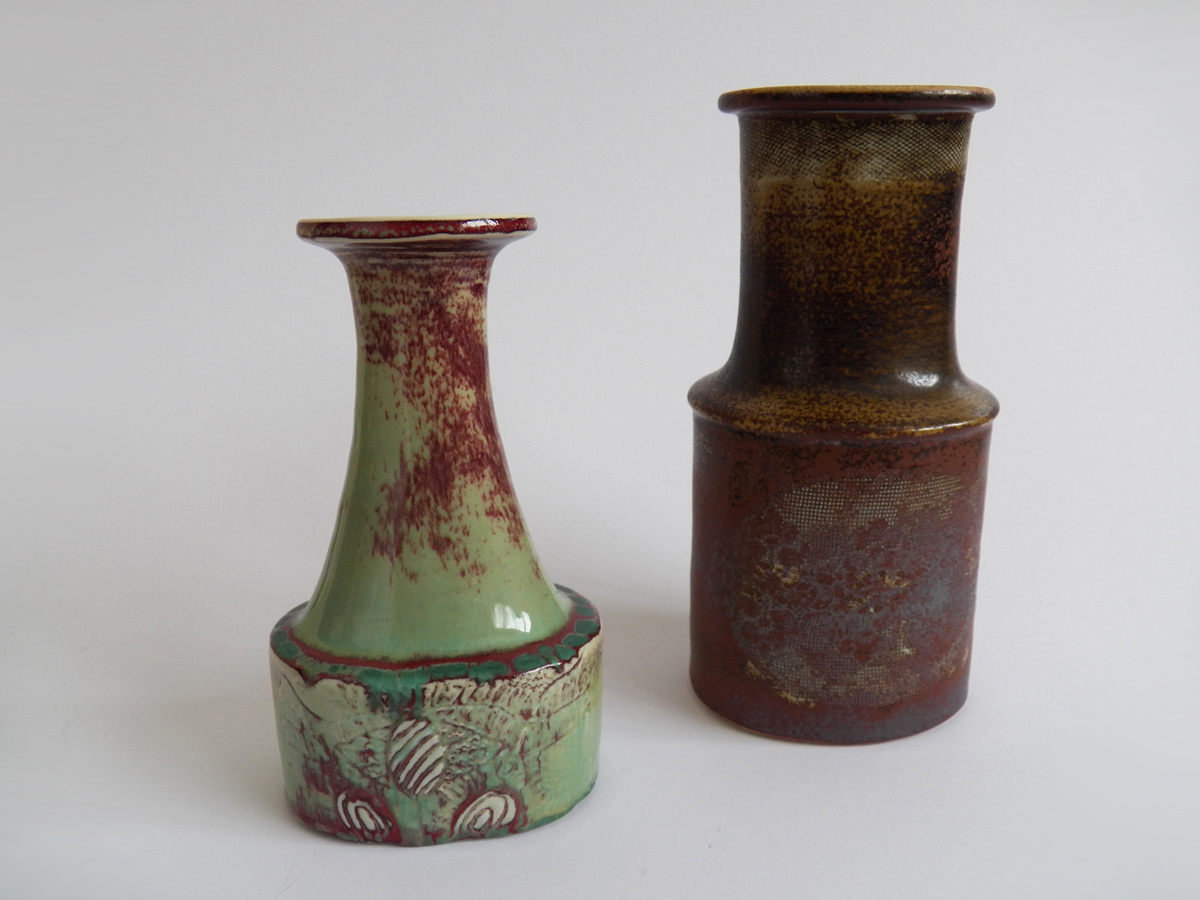 2 Unique Stig Lindberg Studio Vases Gustavsberg Sweden - Art Pottery