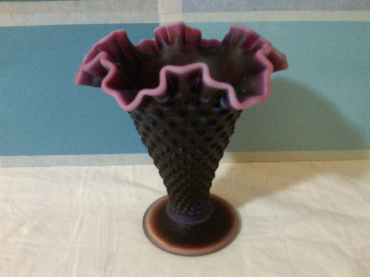 Fenton Plum Opalescent Hobnail Satin 8" Trumpet Vase: Not in Regular Line!