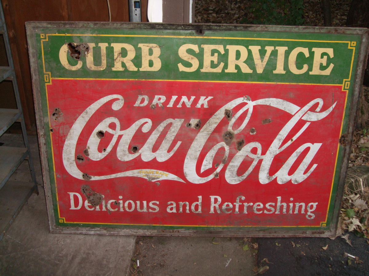 Coca-Cola Sign 1933 Curb Service Double Sided 5 feet by 42 inches 