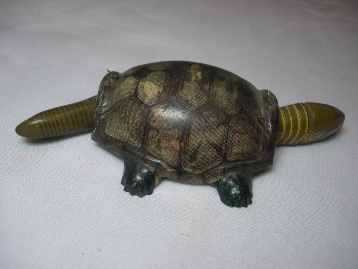 Old Metal Nodding Turtle -- head and tail move -- Made in Japan