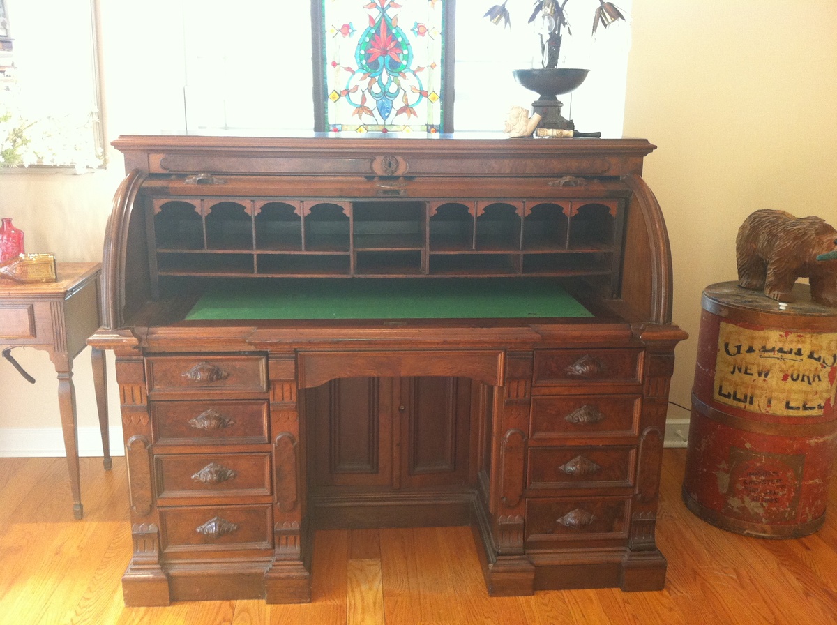 Walnut Roll Top Desk  - Furniture