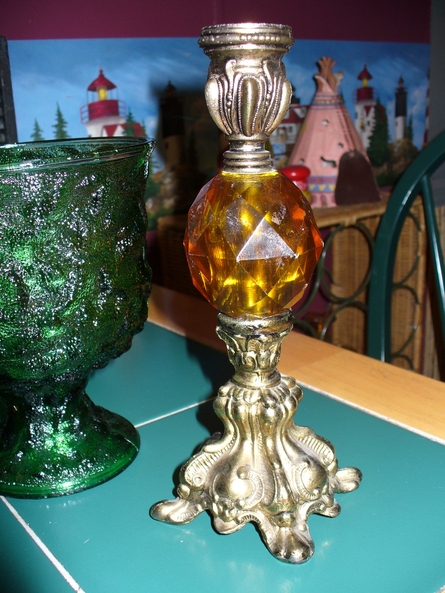 Amber Depression Glass Candlestick