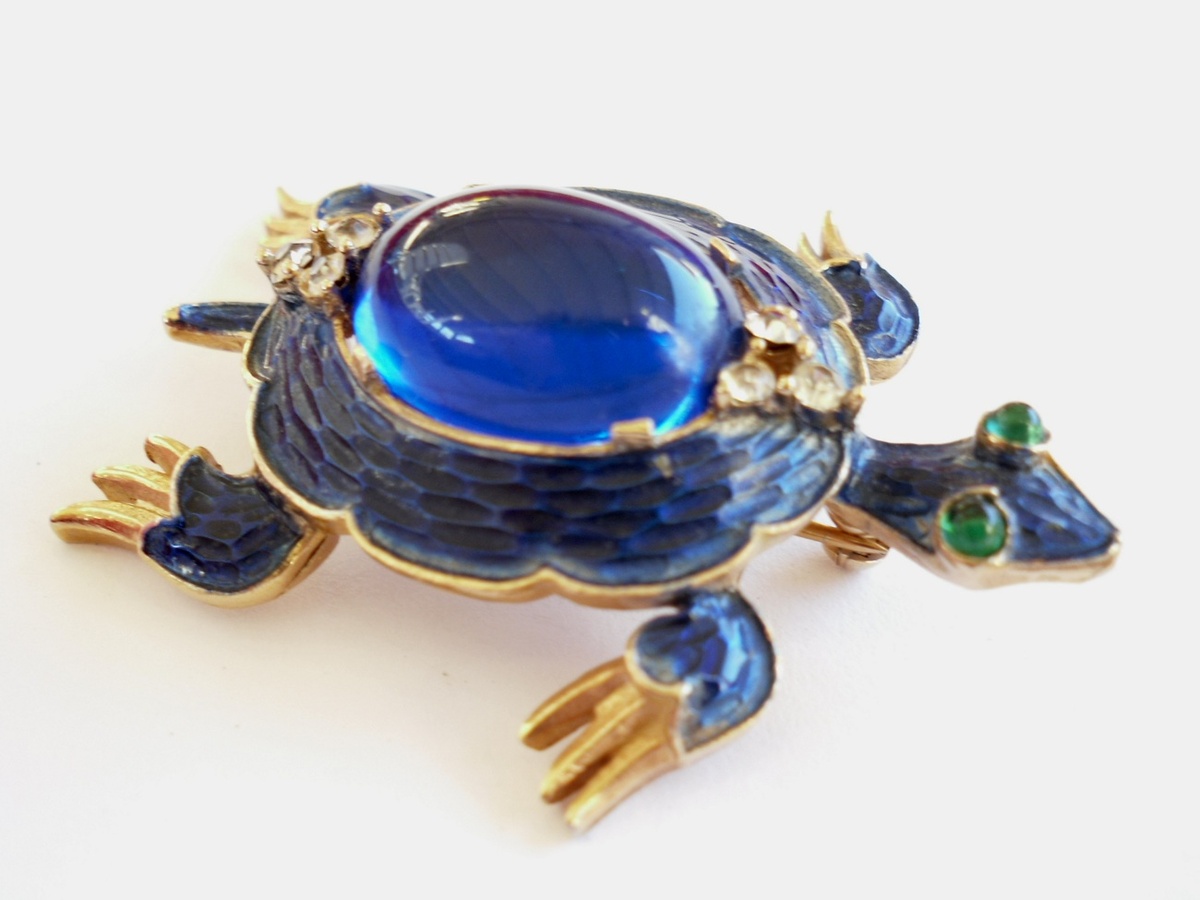 Vintage TRIFARI Alfred Philippe Blue Enameled Turtle Brooch Pin