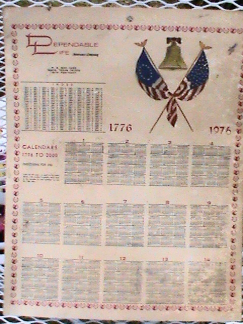1776 1976 Dependable Life Calendar - Advertising